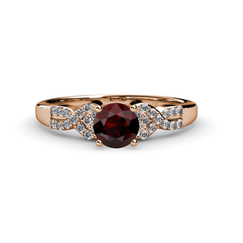 Serene Red Garnet and Diamond Bridal Set Ring 