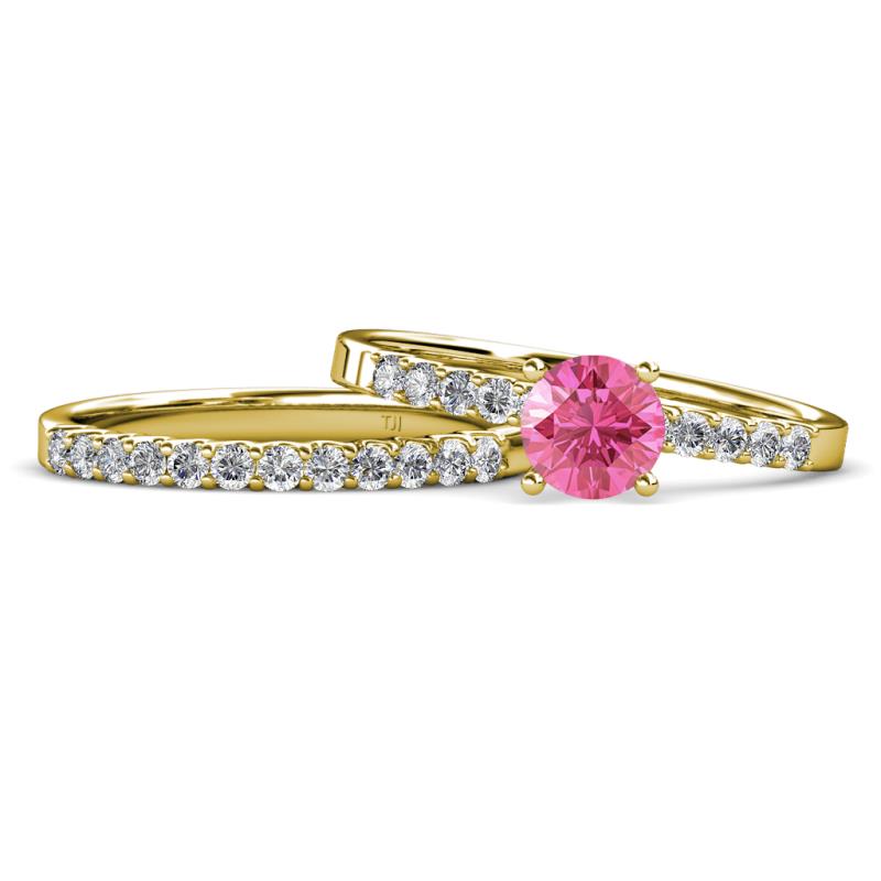 Pink Round Diamond Bridal Necklace Set